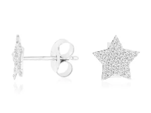 14K White Gold Diamond Star Earrings