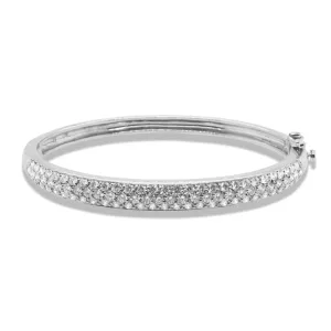 14k White Gold Hinged Bangle Bracelet - 3.00cttw