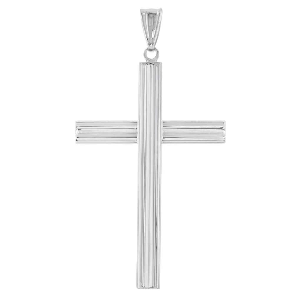 14K White Gold Plain Religious Cross Pendant Necklace