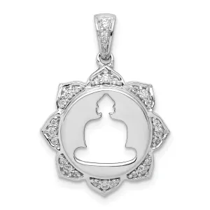 14k White Gold Polished Finish 0.165-CT Diamond Buddha Cut Out Design Charm Pendant