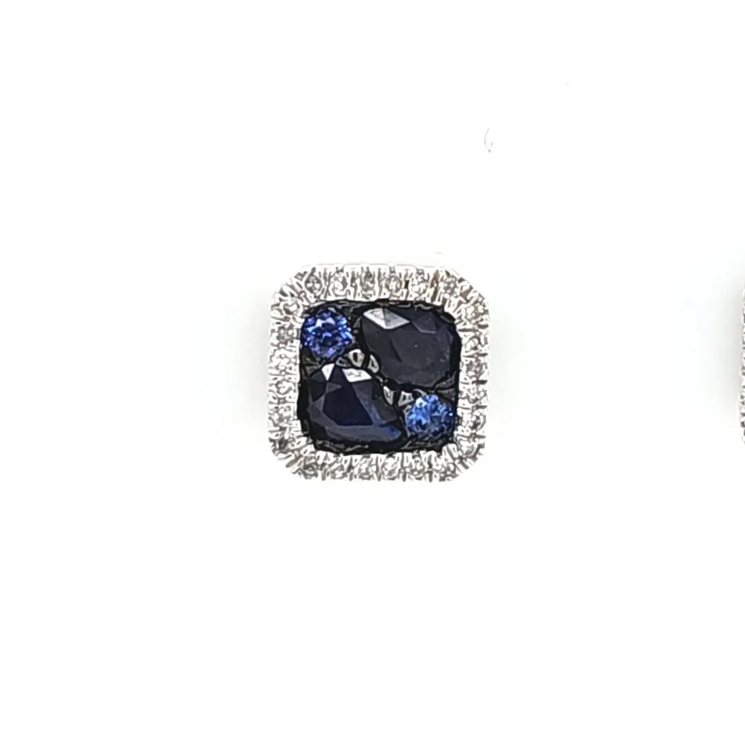 14k White Gold Sapphire & Diamond Stud Earrings (I4137)