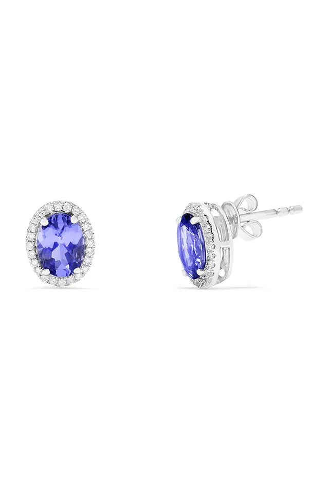 14K White Gold Tanzanite and Diamond Stud Earrings, 2.20 TCW