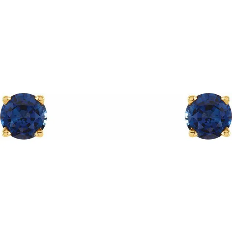 14K Yellow 4 mm Natural Blue Sapphire Stud Earrings with Friction Post