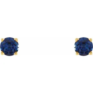 14K Yellow 4 mm Natural Blue Sapphire Stud Earrings with Friction Post