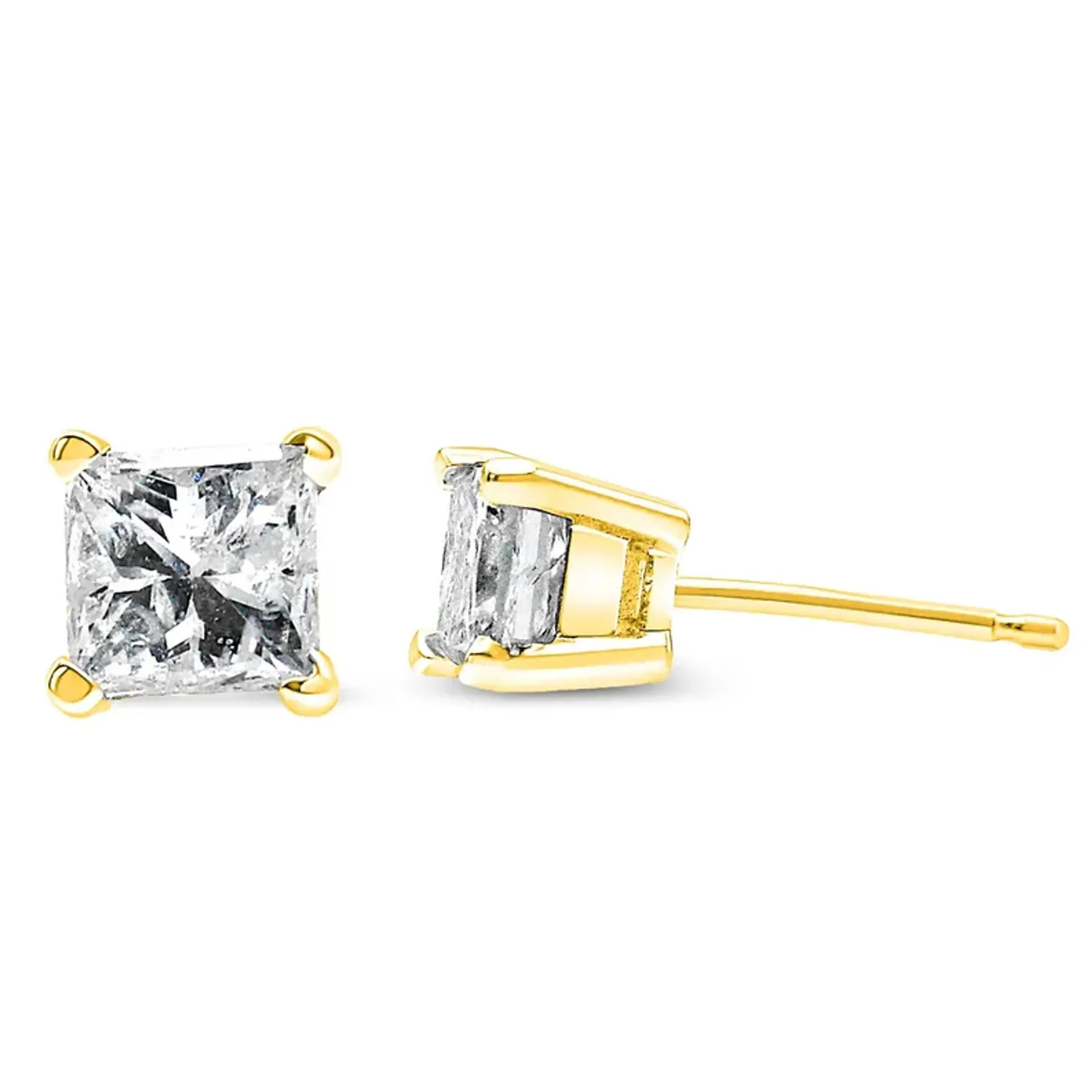 14K Yellow Gold 0.40 Cttw Princess-Cut Square Near Colorless Diamond Classic 4-Prong Solitaire Stud Earrings (J-K Color, SI1-SI2 Clarity)