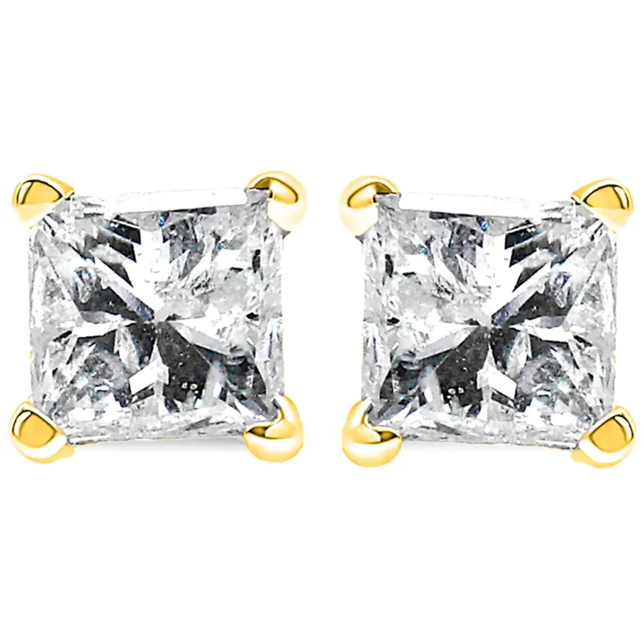 14K Yellow Gold 0.40 Cttw Princess-Cut Square Near Colorless Diamond Classic 4-Prong Solitaire Stud Earrings (J-K Color, SI1-SI2 Clarity)