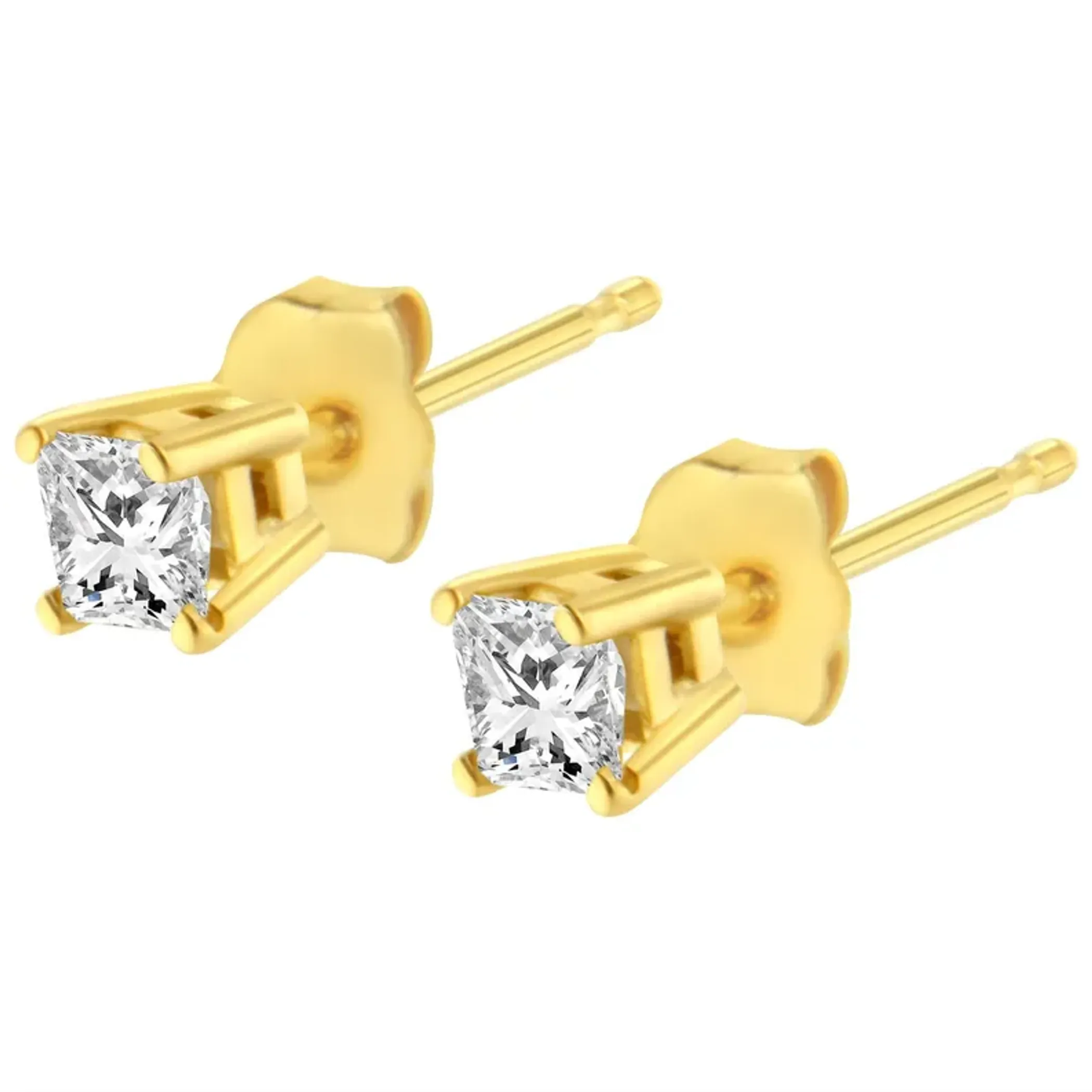 14K Yellow Gold 0.40 Cttw Princess-Cut Square Near Colorless Diamond Classic 4-Prong Solitaire Stud Earrings (J-K Color, SI1-SI2 Clarity)