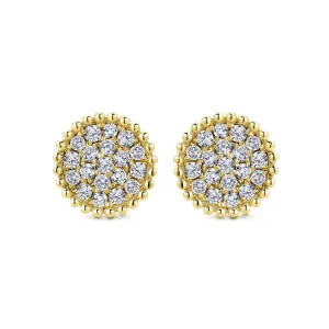 14K Yellow Gold Diamond Cluster Beaded Stud Earrings