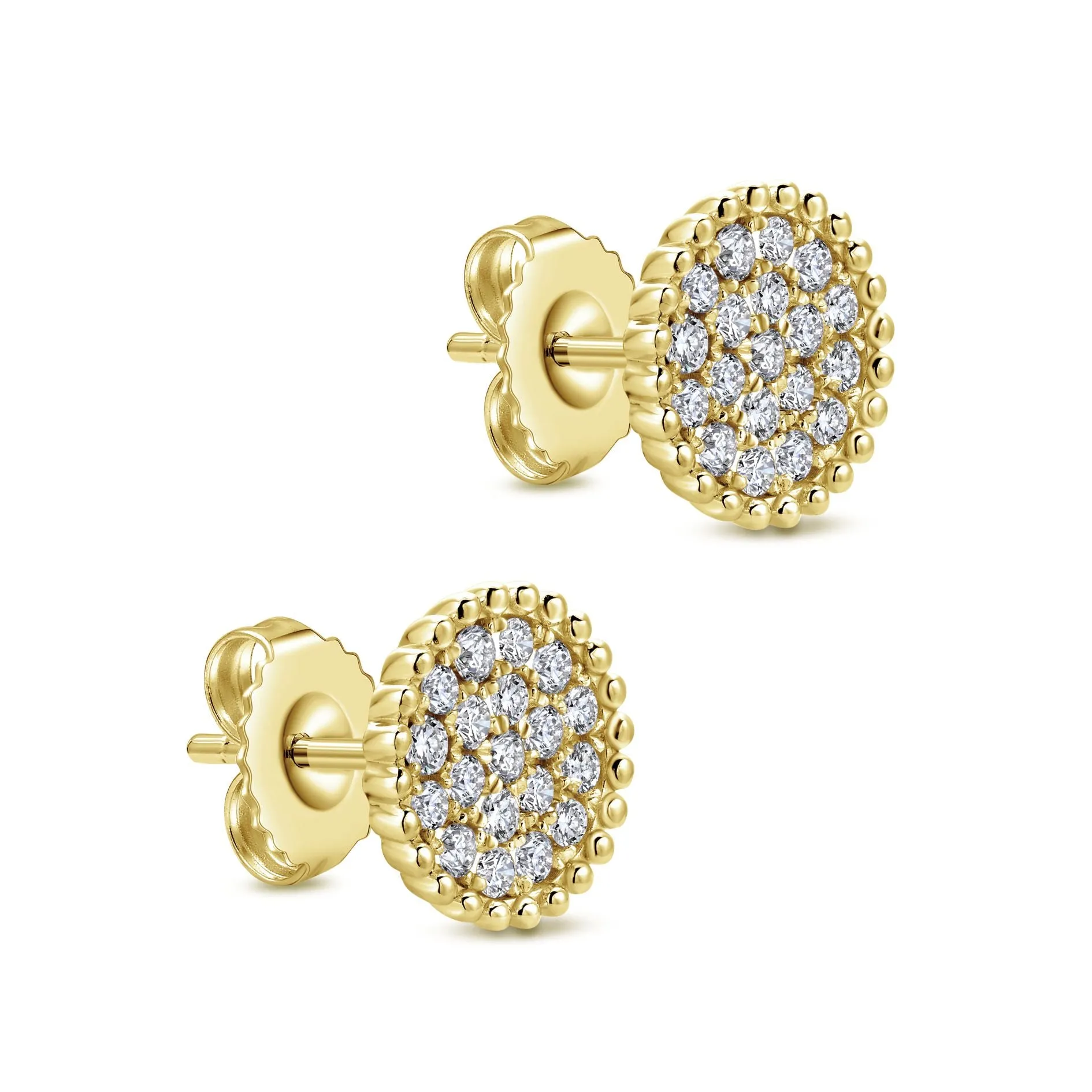 14K Yellow Gold Diamond Cluster Beaded Stud Earrings