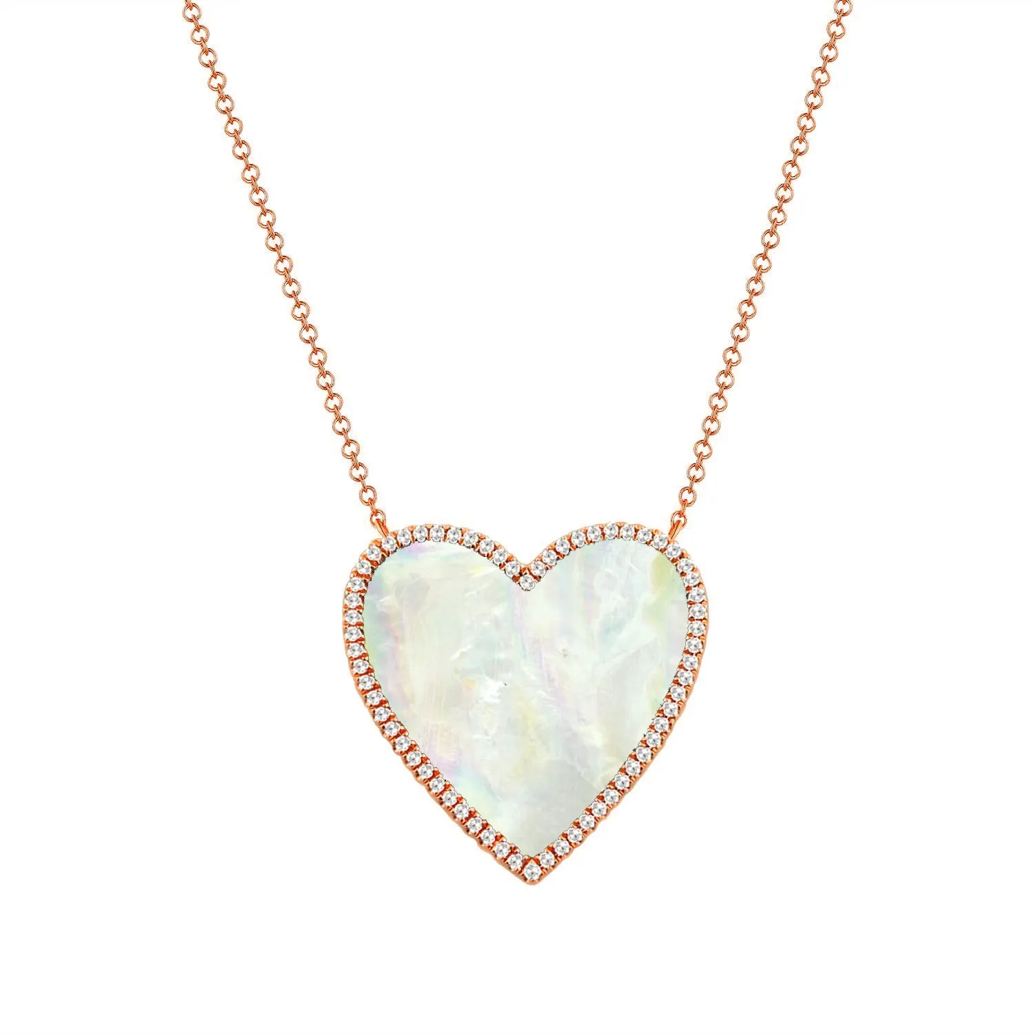 14K Yellow Gold Diamond   Mother Of Pearl Large Heart  Necklace