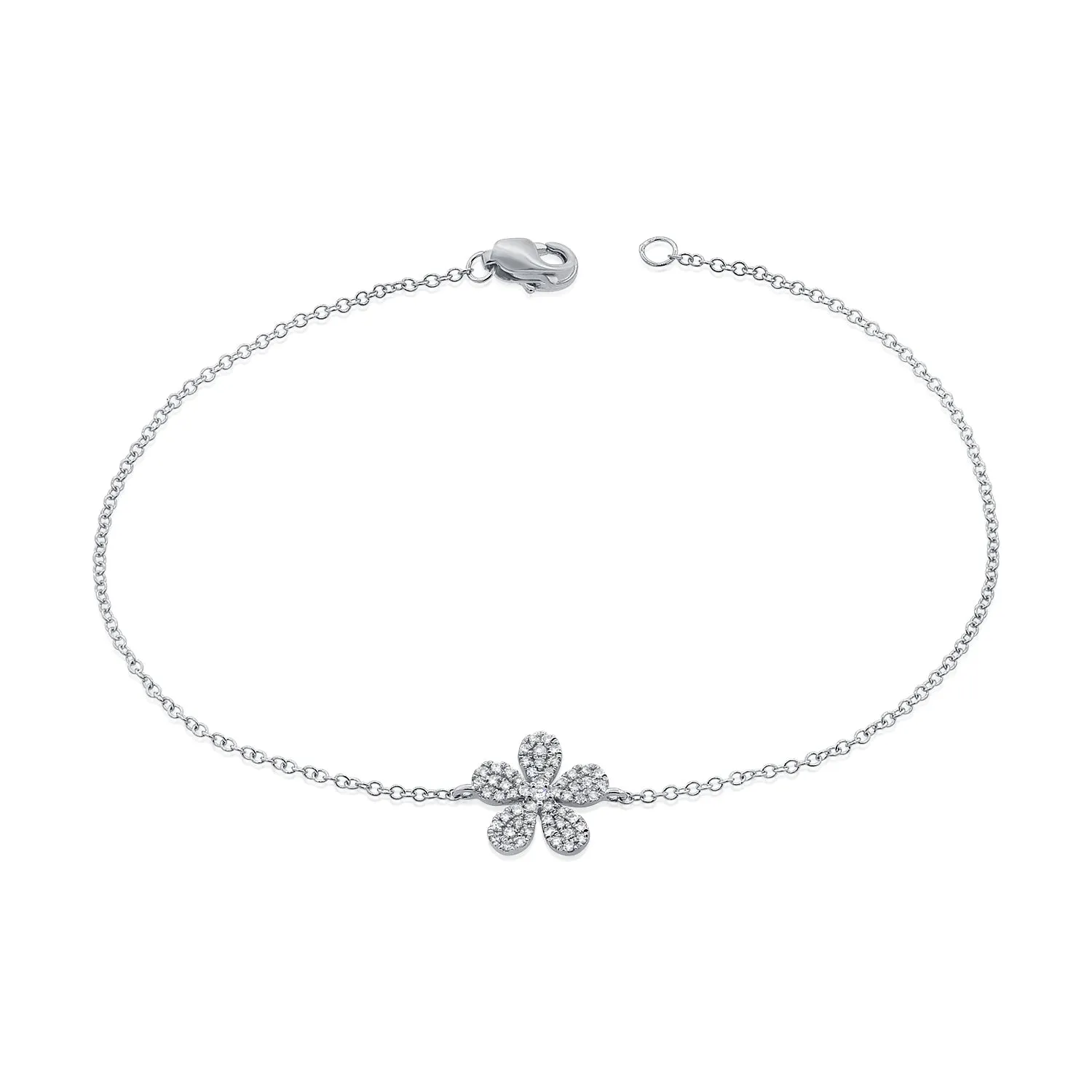 14K Yellow Gold Diamond Pave Flower Bracelet