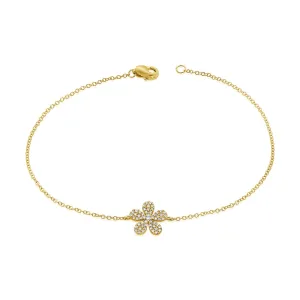 14K Yellow Gold Diamond Pave Flower Bracelet