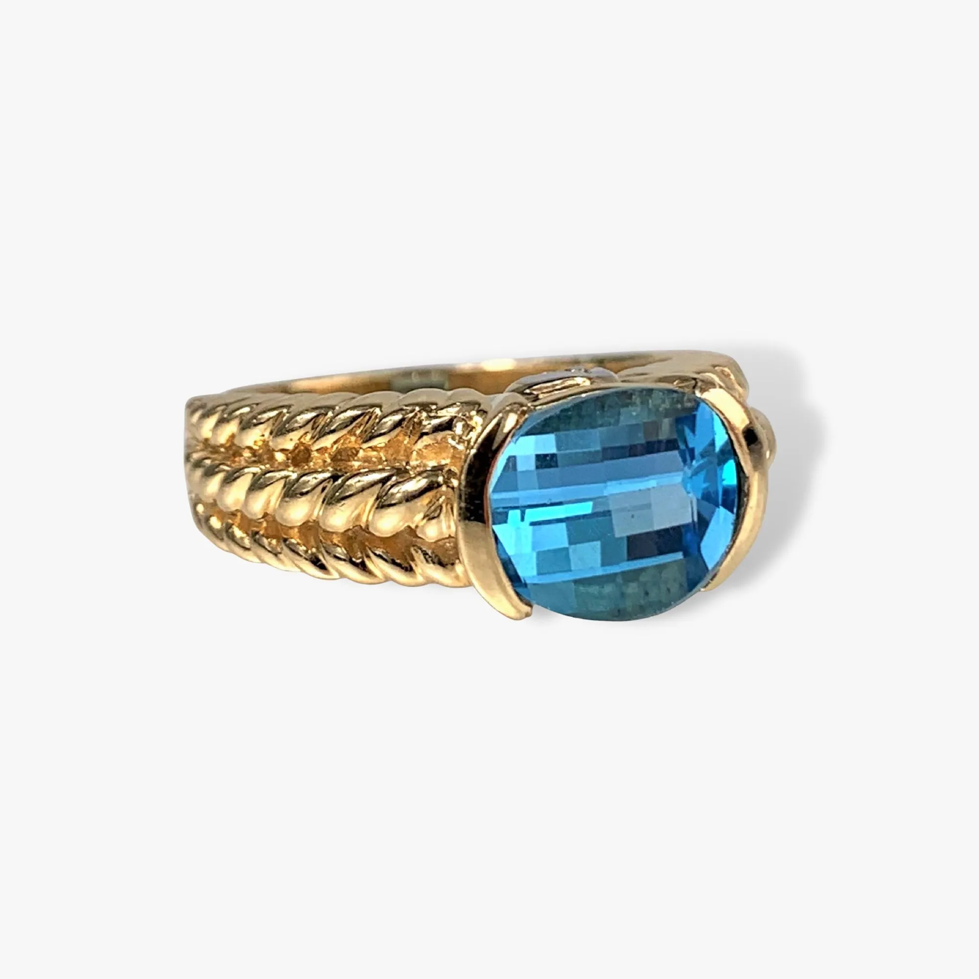 14k Yellow Gold Oval Blue Topaz Vintage Signet Ring