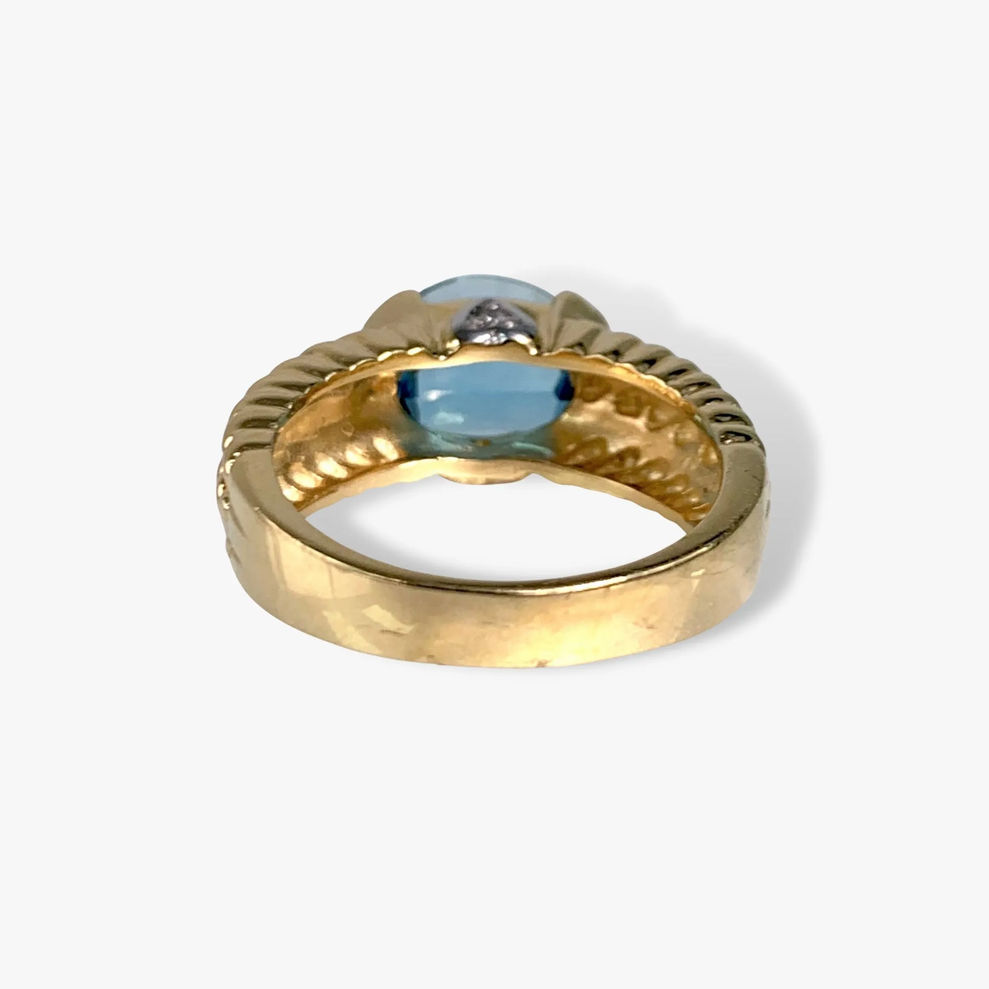 14k Yellow Gold Oval Blue Topaz Vintage Signet Ring