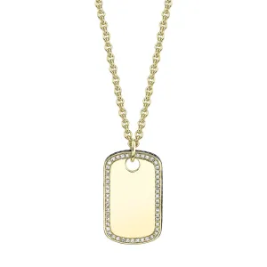 14K Yellow Gold White & Black Diamond Dog Tag Necklace