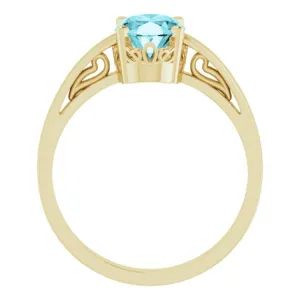 14K Yellow Natural Blue Zircon Solitaire Ring