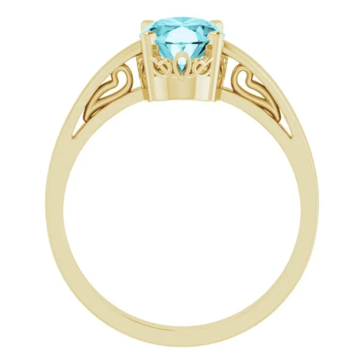 14K Yellow Natural Blue Zircon Solitaire Ring