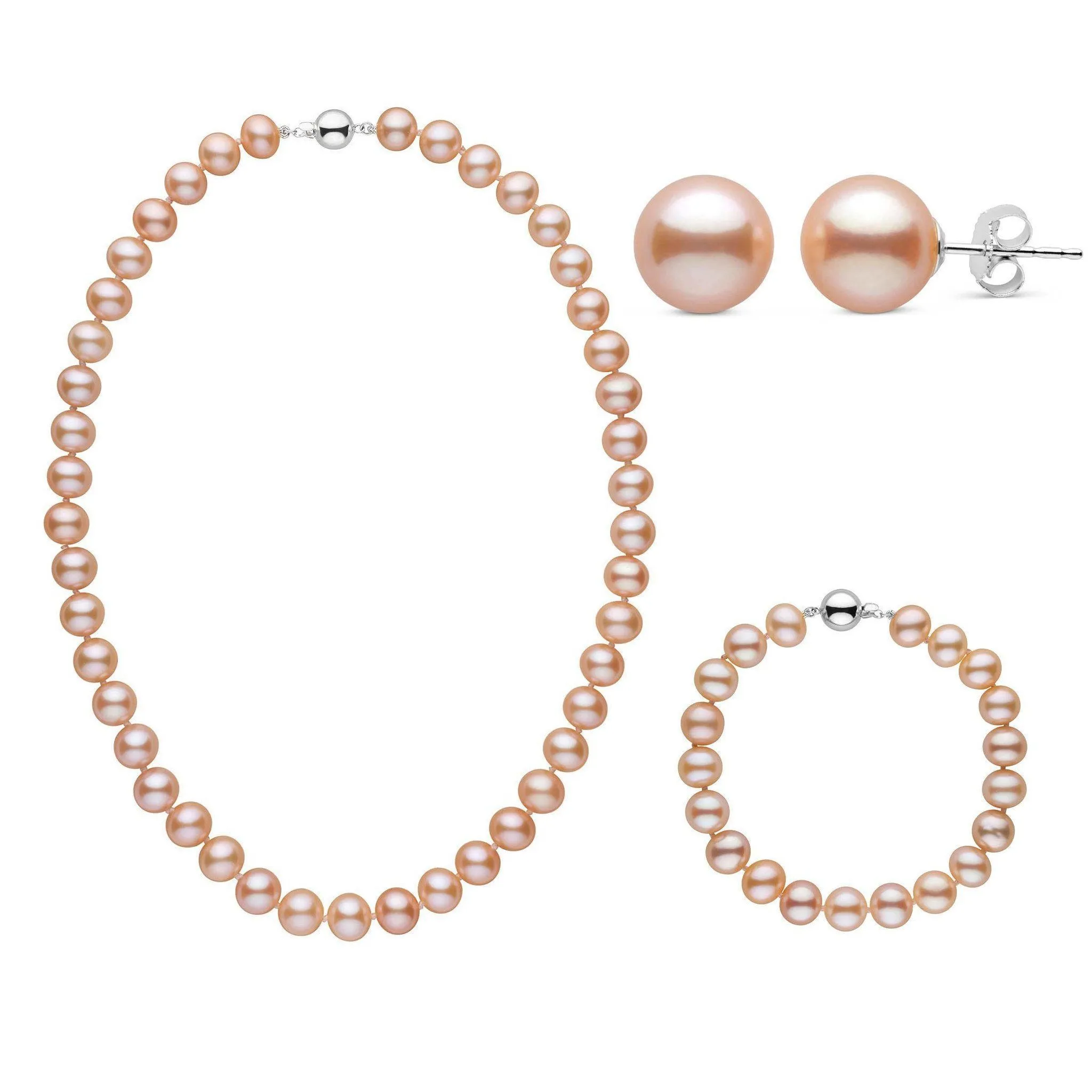 16 Inch 3 Piece Set of 8.5-9.0 mm AA  Pink Freshwater Pearls