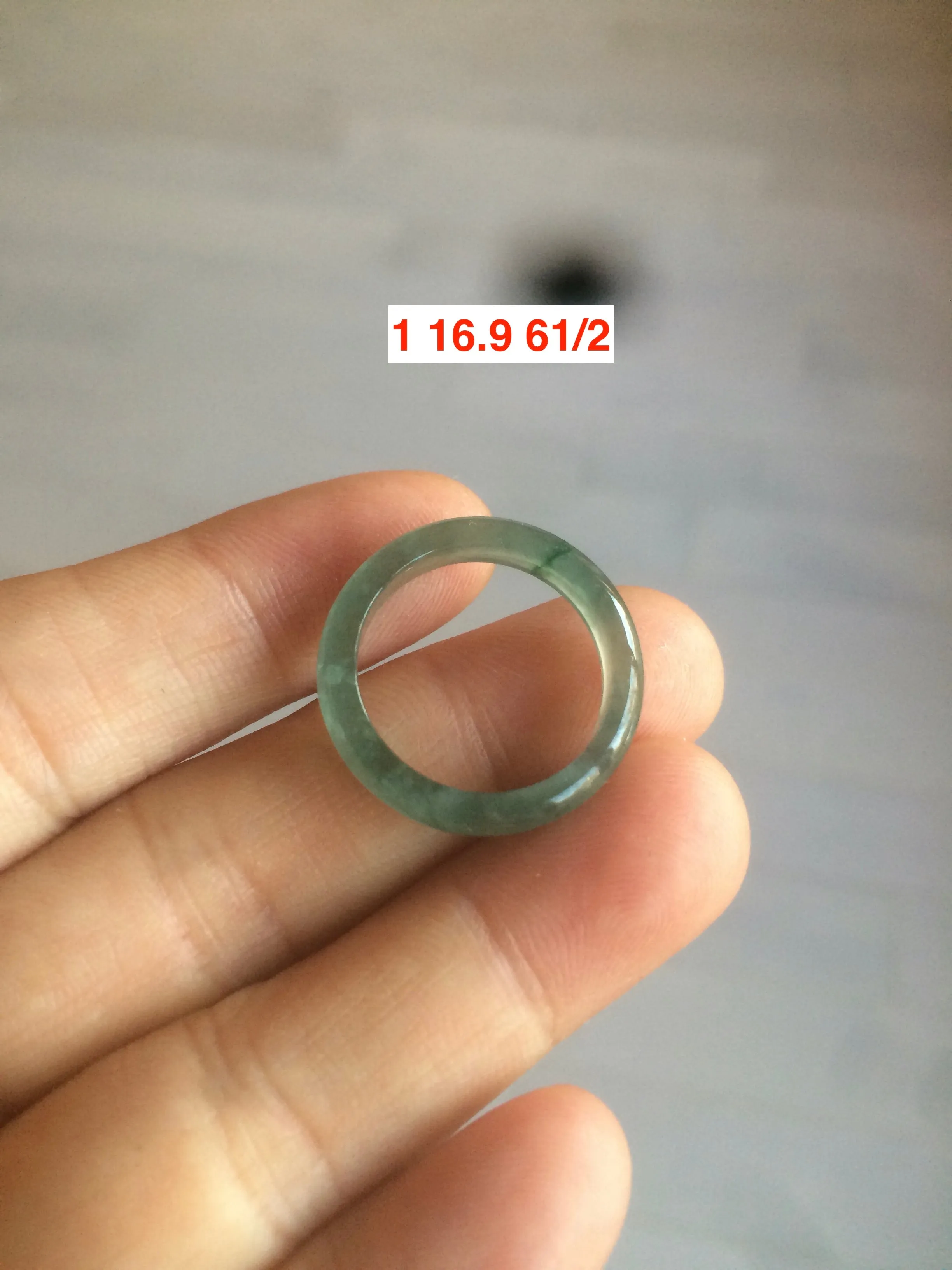 16.9mm/size 61/2 100% natural type A icy watery green/blue Guatemala jadeite jade band ring AF51