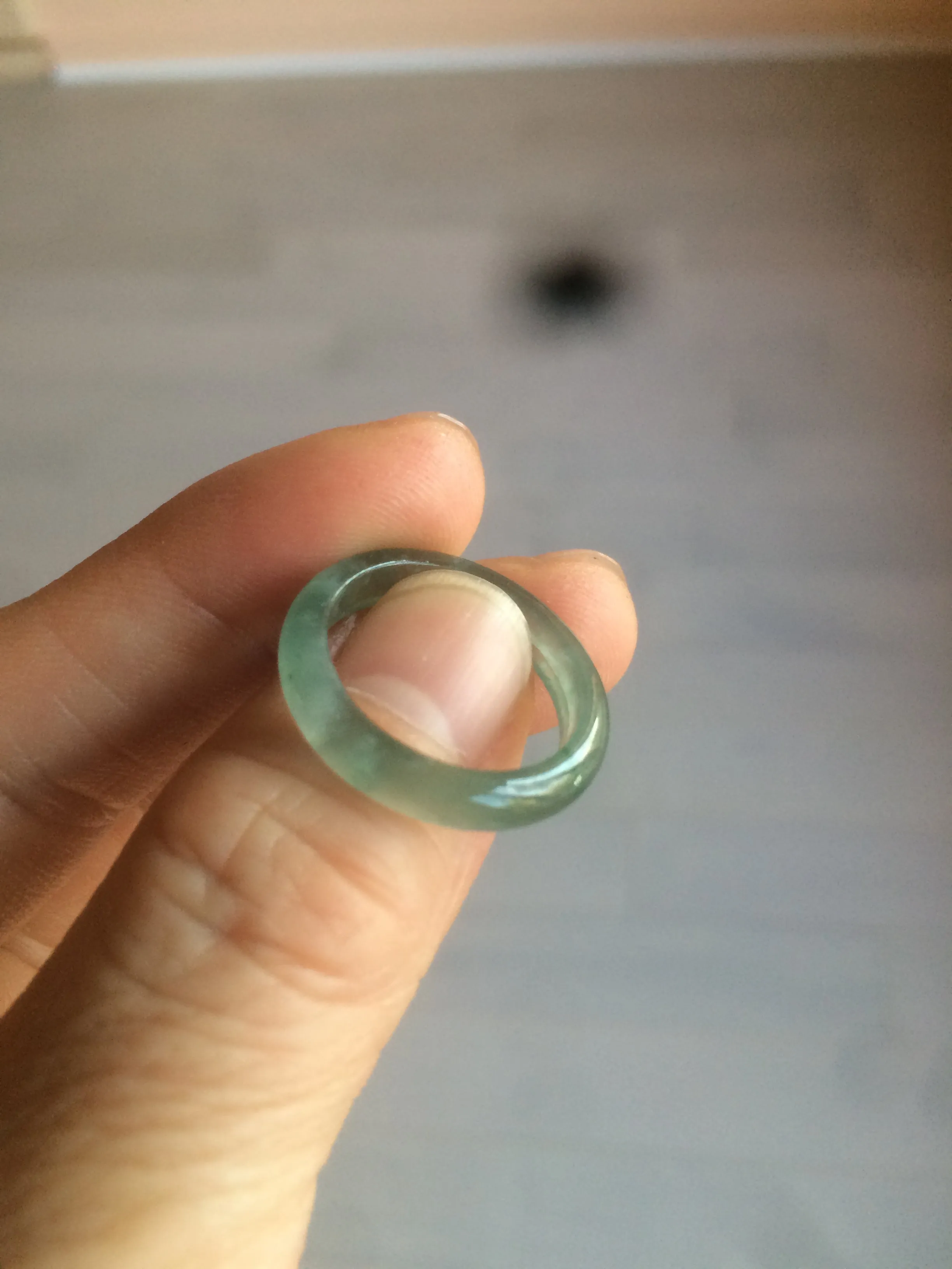 16.9mm/size 61/2 100% natural type A icy watery green/blue Guatemala jadeite jade band ring AF51