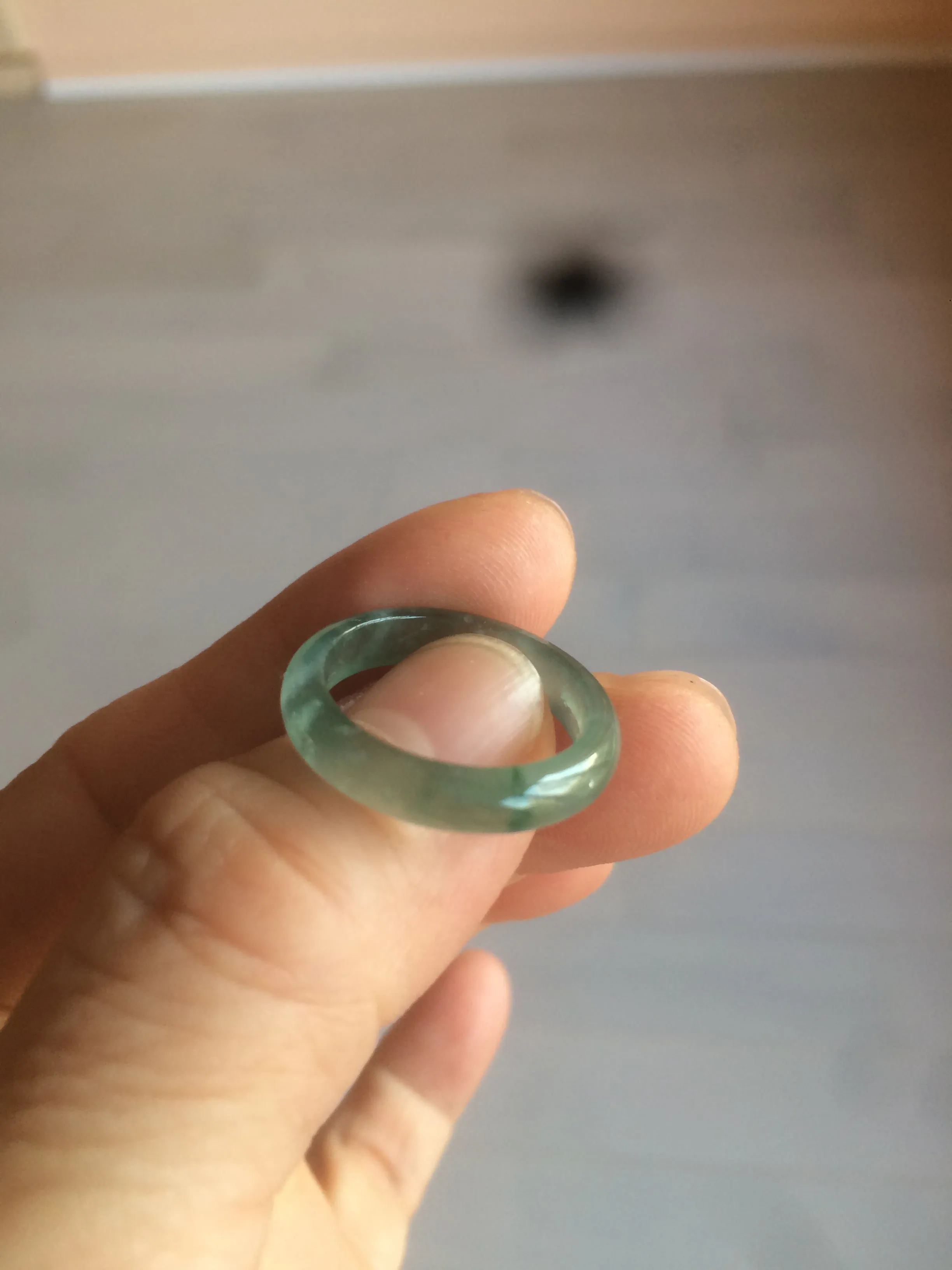 16.9mm/size 61/2 100% natural type A icy watery green/blue Guatemala jadeite jade band ring AF51