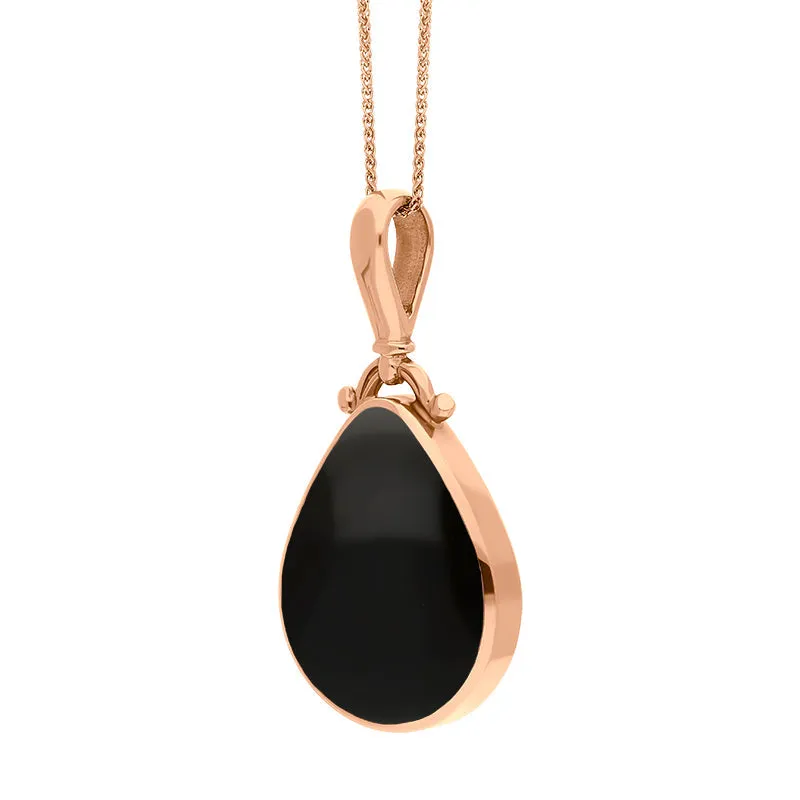 18ct Rose Gold Whitby Jet Malachite Double Sided Pear Fob Necklace