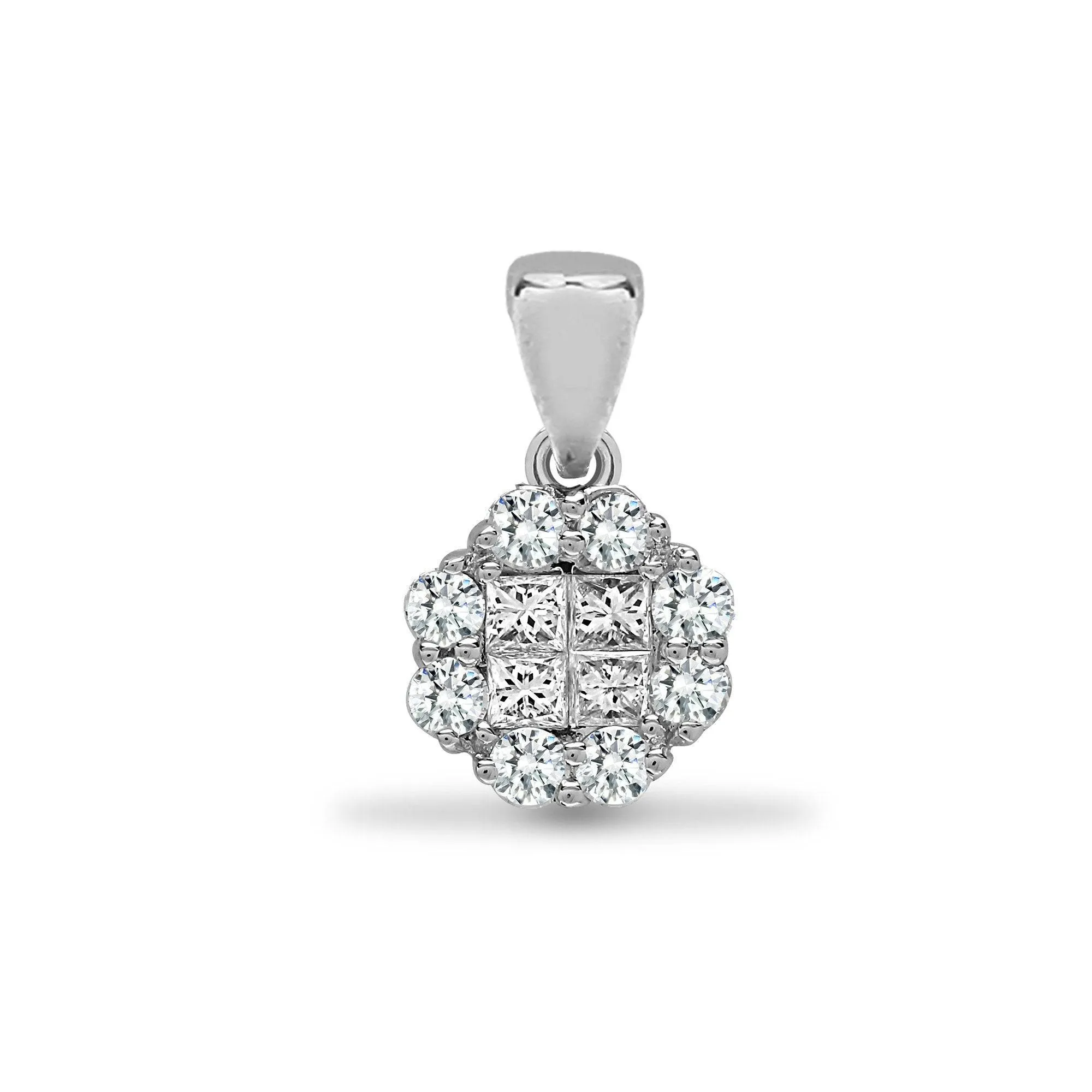 18ct White 0.30ct Round & Princess cut Diamond Pendant