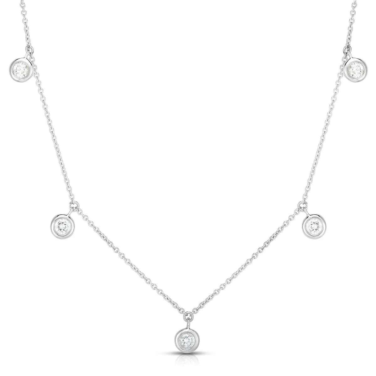 18K Five Diamond Drop Station Necklace