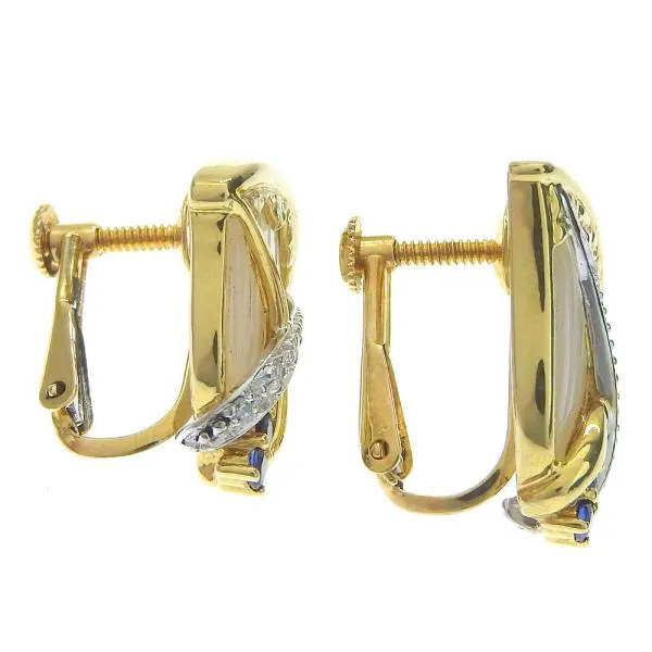 18k Gold Diamond & Sapphire Shell Earrings