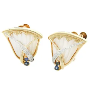 18k Gold Diamond & Sapphire Shell Earrings