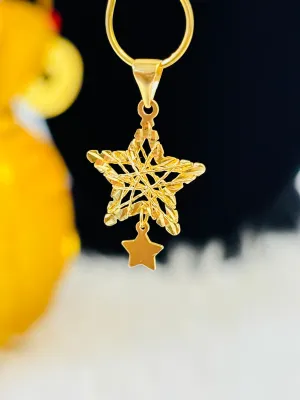 18K Gold Double Star Pendant