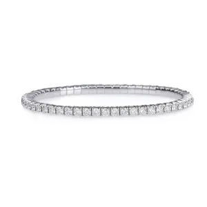 18K Gold Stretch  Round Diamond Tennis Bracelet, 4.5-6.2 Carats, Natural Mined Diamonds