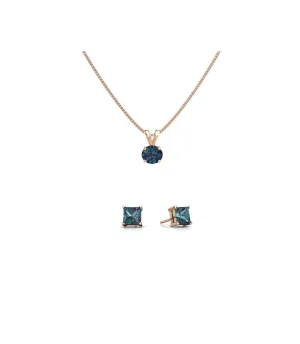 18K Rose Gold 1/2ct Alexandrite Round 18 Inch Necklace and Square Earrings Set Plated