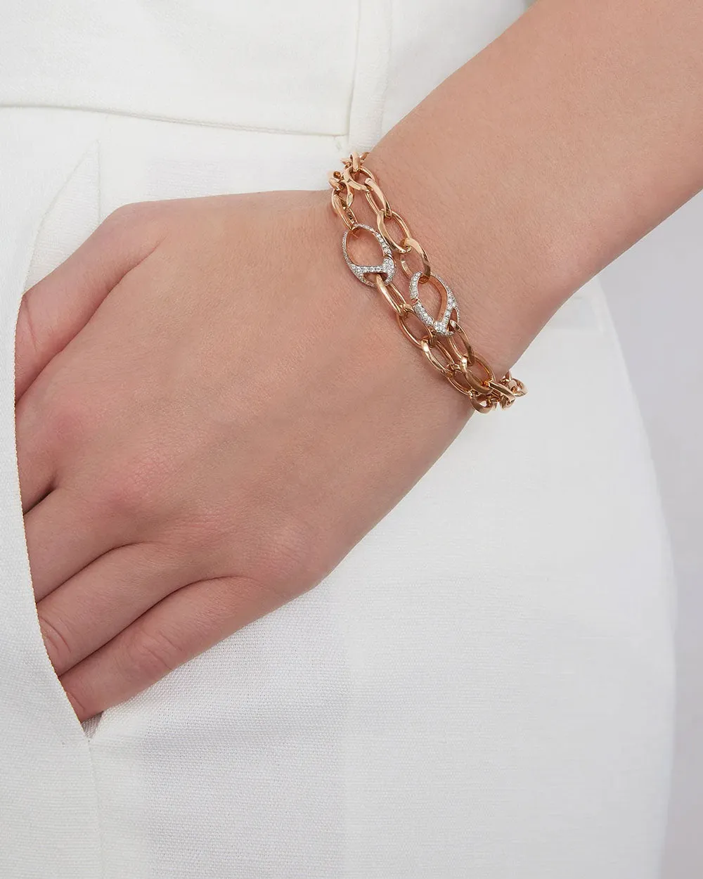 18k Rose Gold Oval Diamond Chain Link Bracelet