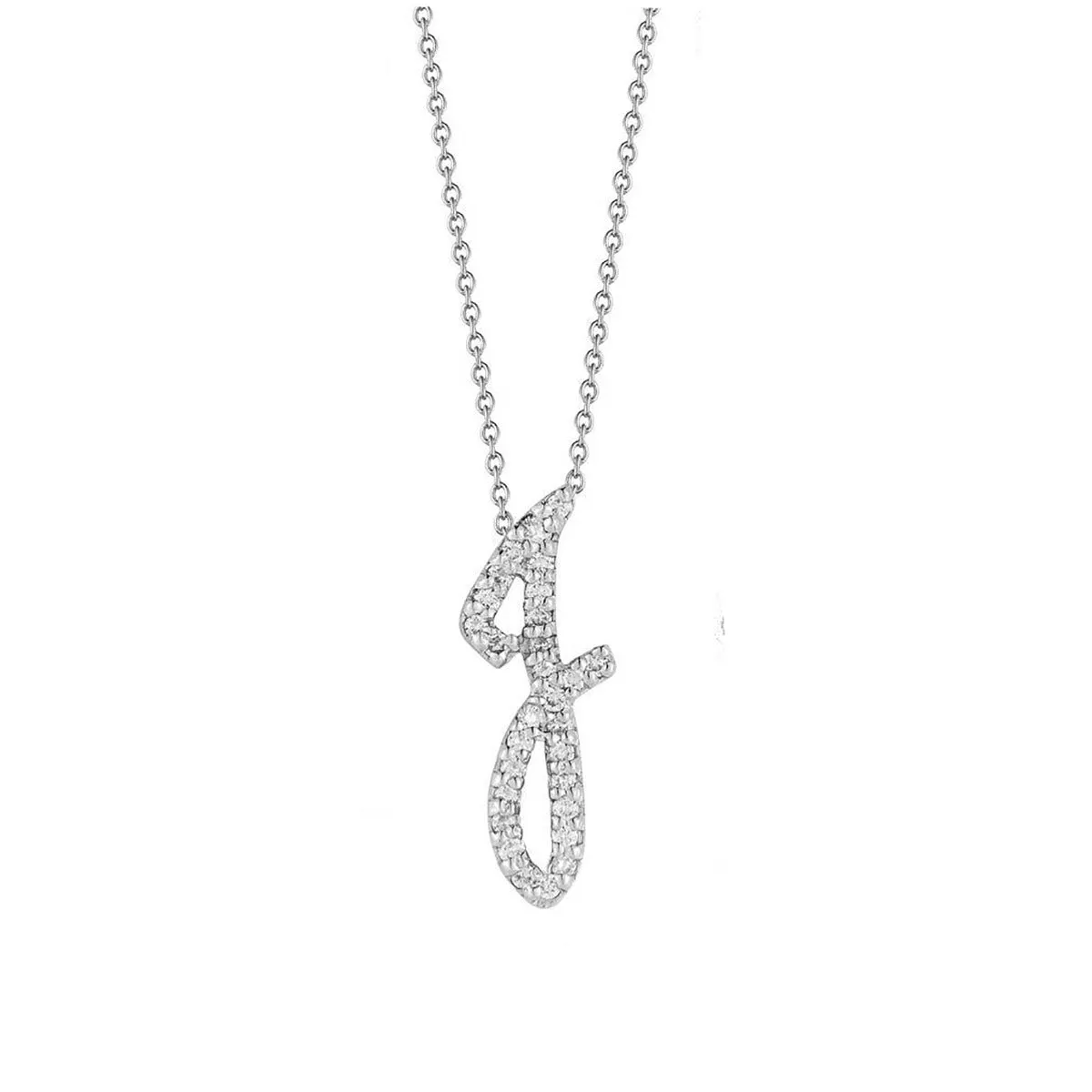 18K White Gold Tiny Treasures Diamond Cursive J Necklace