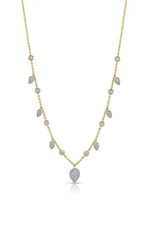 18K Yellow Gold Leaf Motif Diamond Chandelier Necklace