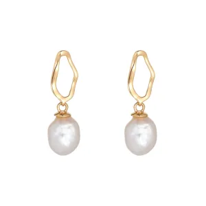 18kt Gold 6mm Keshi Pearl Drop Earrings