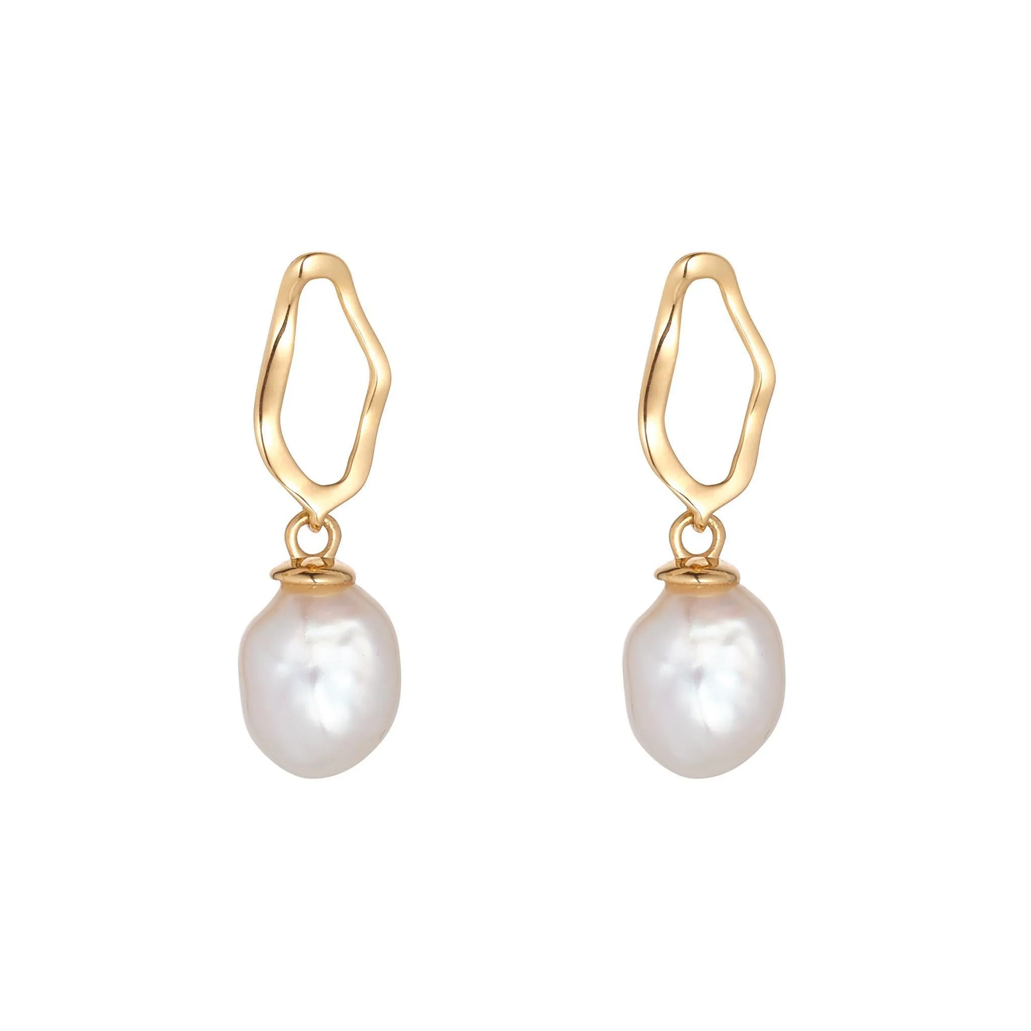 18kt Gold 6mm Keshi Pearl Drop Earrings