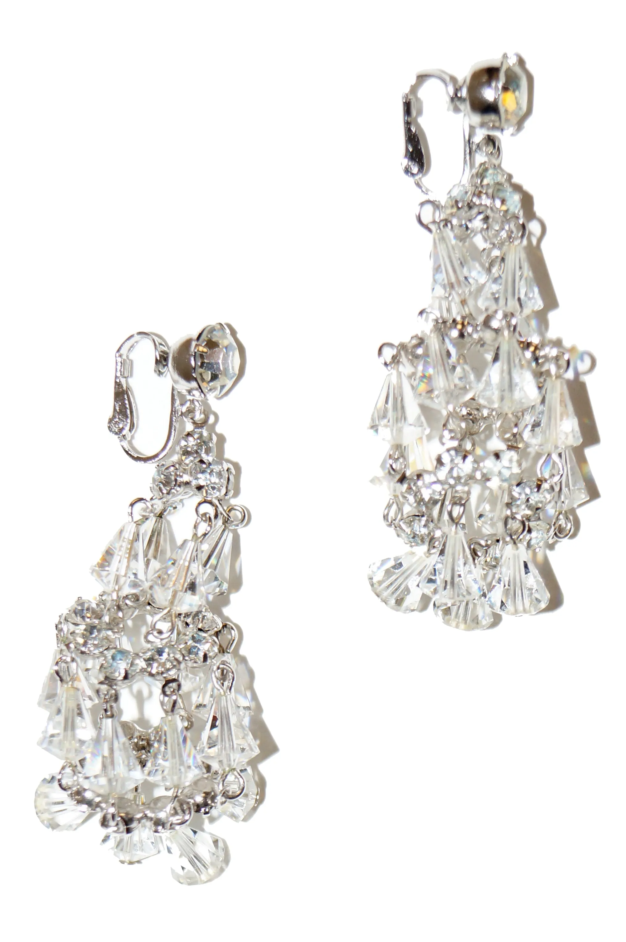 1960s Hattie Carnegie Rhinestone and Crystal Chandelier Earrings