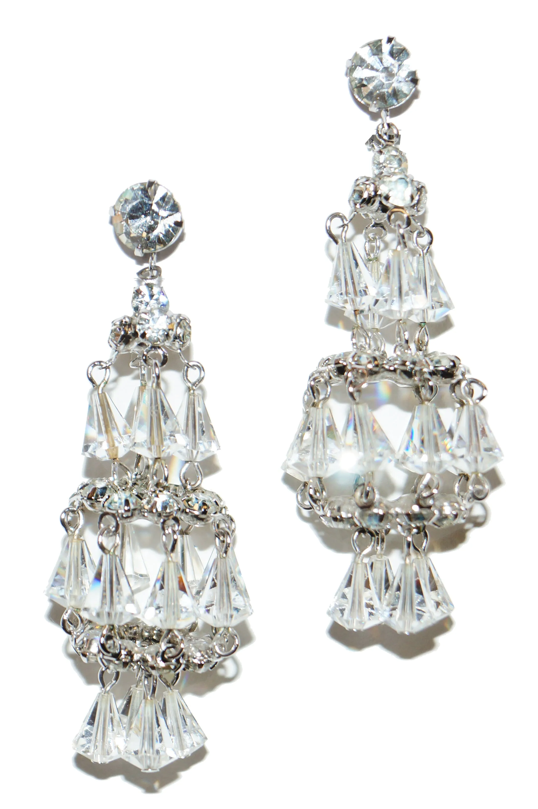 1960s Hattie Carnegie Rhinestone and Crystal Chandelier Earrings