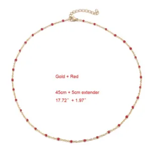 1pcs Stainless Steel Gold/Silver Color Choker Necklace Enamel Satellite Beaded Cable Ball Chain Choker Womens Necklaces