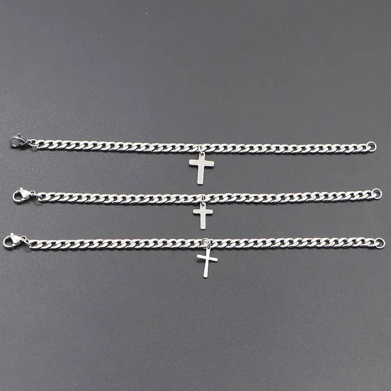 2023 Luxury Jesus Cross Pendant Stainless Steel Cuban Chain Women Bracelet  Charms Wrist Wear Jewelry Gift For Girl Friend