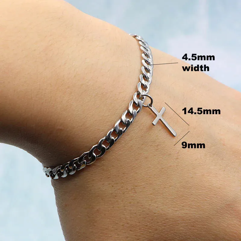 2023 Luxury Jesus Cross Pendant Stainless Steel Cuban Chain Women Bracelet  Charms Wrist Wear Jewelry Gift For Girl Friend