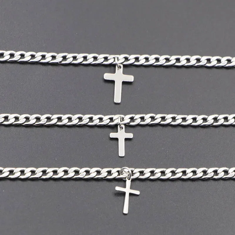 2023 Luxury Jesus Cross Pendant Stainless Steel Cuban Chain Women Bracelet  Charms Wrist Wear Jewelry Gift For Girl Friend