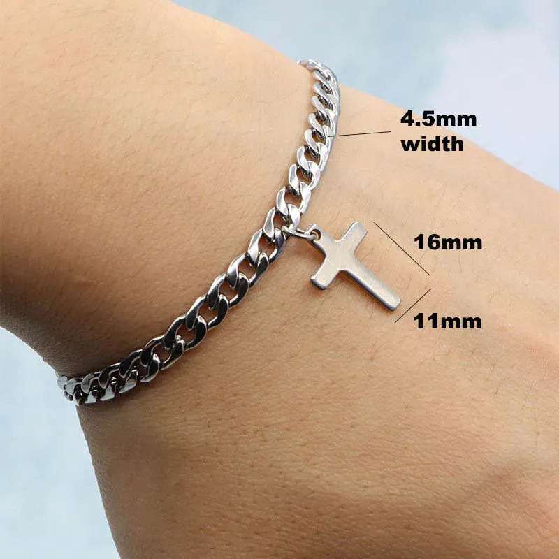 2023 Luxury Jesus Cross Pendant Stainless Steel Cuban Chain Women Bracelet  Charms Wrist Wear Jewelry Gift For Girl Friend