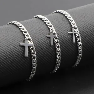 2023 Luxury Jesus Cross Pendant Stainless Steel Cuban Chain Women Bracelet  Charms Wrist Wear Jewelry Gift For Girl Friend