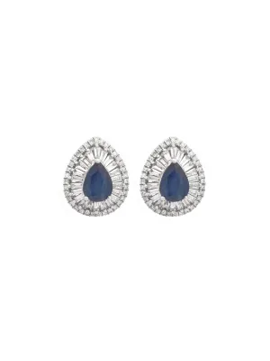 2.06ct Diamond Sapphire 14K Gold Pear Halo Earrings