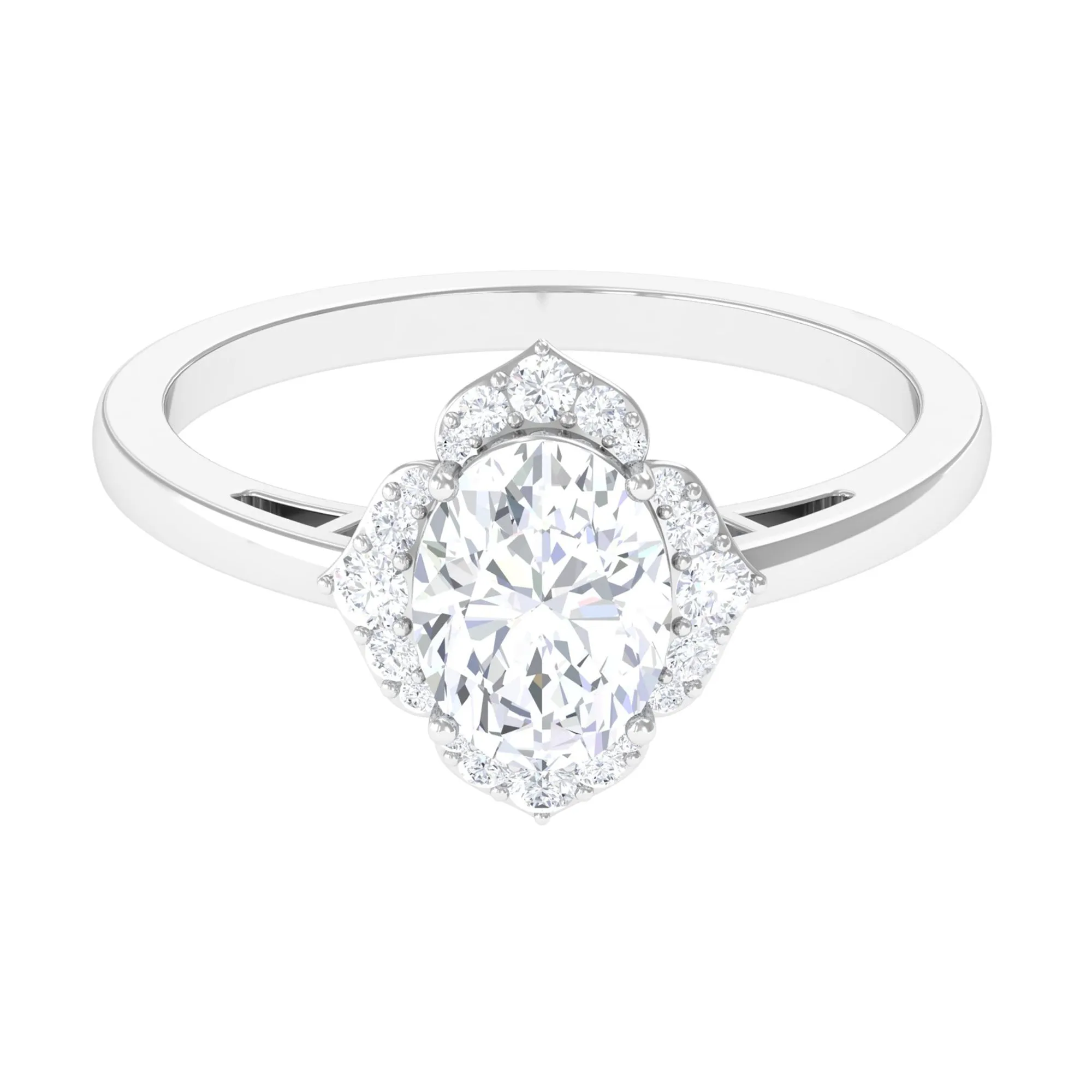 2.25 CT Prong Set Oval Zircon Flower Engagement Ring