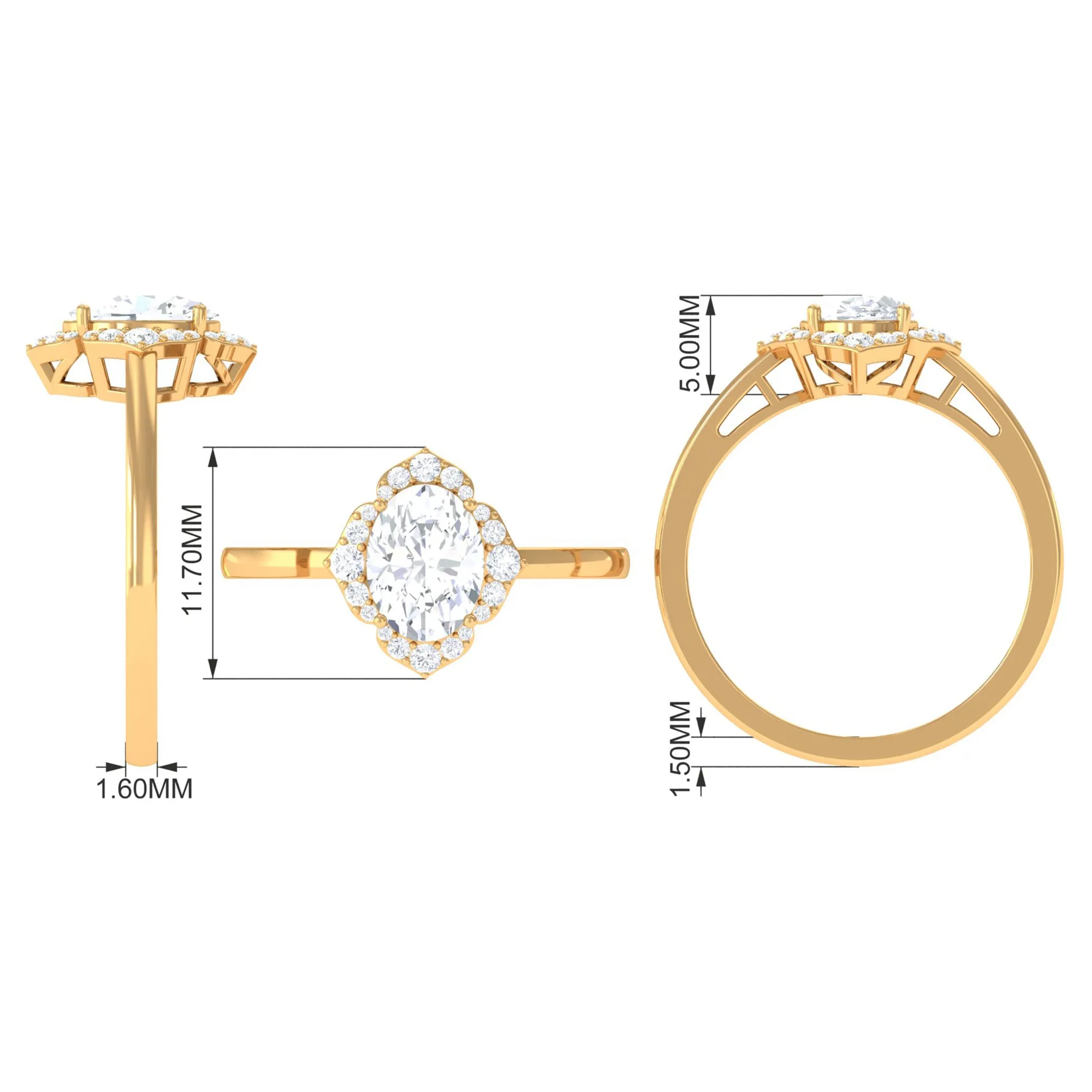 2.25 CT Prong Set Oval Zircon Flower Engagement Ring