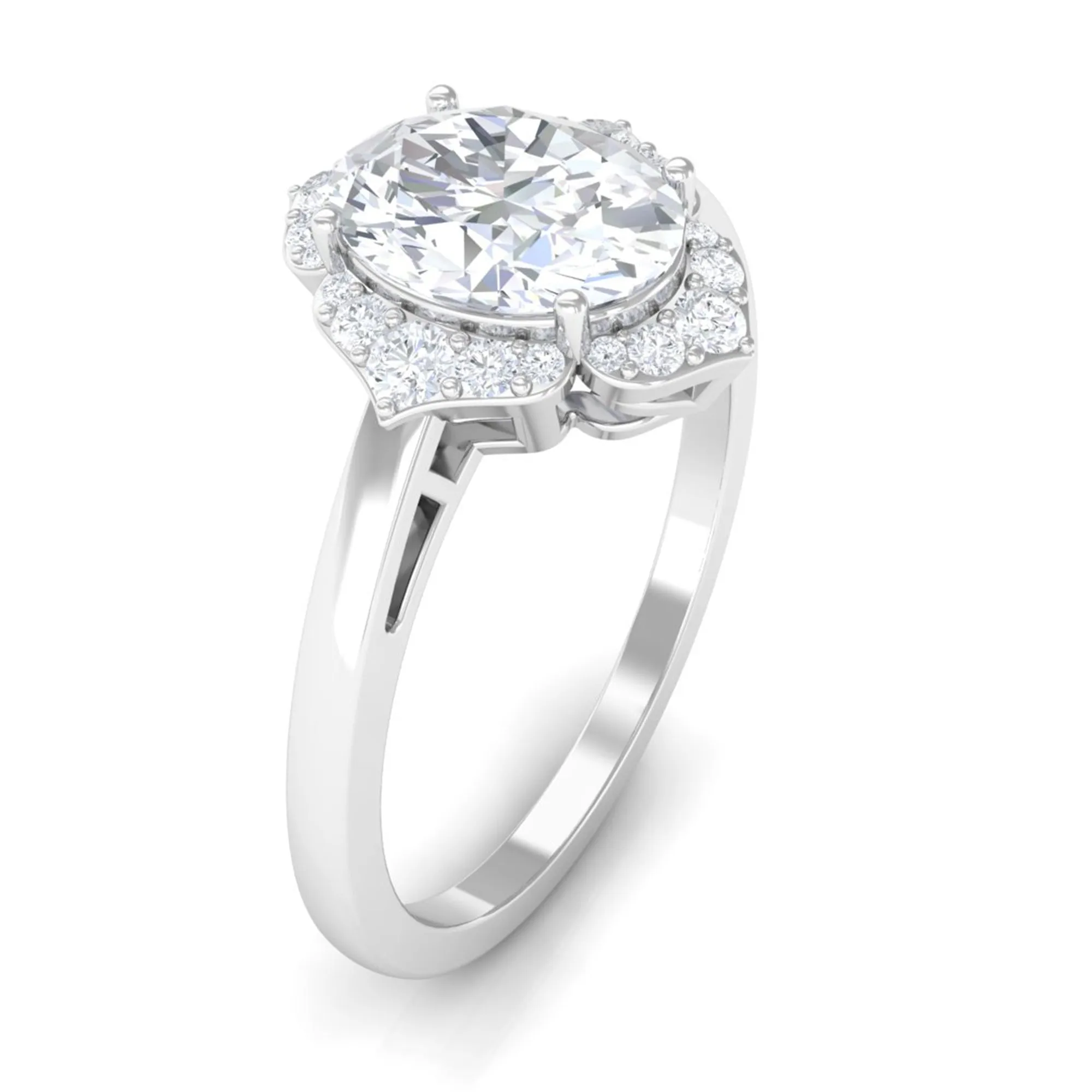 2.25 CT Prong Set Oval Zircon Flower Engagement Ring